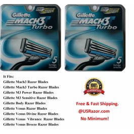 10 Gillette Mach3 Turbo Razor Blades Refill Cartridges  