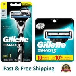 12 Gillette Mach3 Men Razor Blades Metal Handle Fits Turbo M3 Shaver Cartridges 