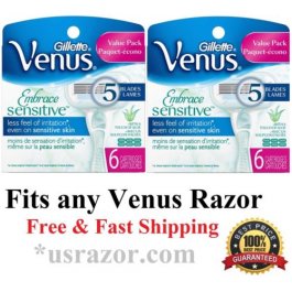 *12 Gillette Venus Embrace sensitive Cartridge Blades Refills 4 8 fit Olay Razor 