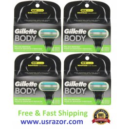 16 Gillette Body Razor Blades Refills Replacement Shaver Cartridges 4*4 