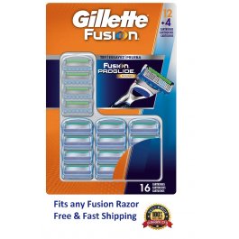 16 Gillette Fusion Razor Blades 12+4 Proglide Power Refill Cartridge Ft Flexball 