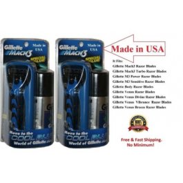 2 Gillette Mach3 Razor Handle 4 Cartridges+Shaving Gel Mach 3 Blades Shaver USA 