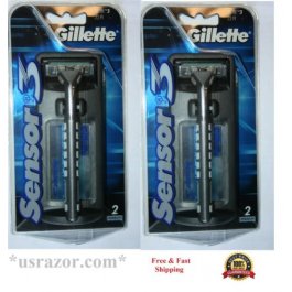 2 Gillette Sensor3 Metal Razor Shaver Handle Fit Sensor Excel Refills Cartridges 