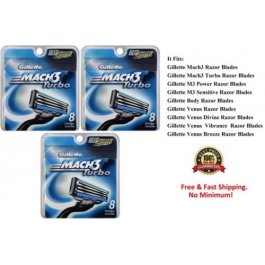 *24 Gillette Mach3 Turbo Razor blades Refills Shaver Cartridges 8*2 fit M3 Power 