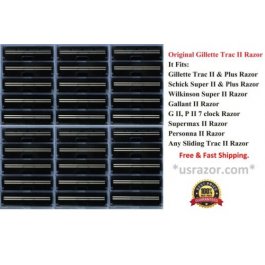 30 Gillette Trac II Cartridge Refill Non lubricant Blades Razor Fit Schick Super 