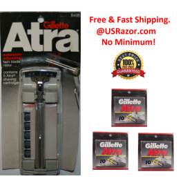 32 Gillette Atra Cartridges Twin Blade Metal Razor Handle Shaver Refill Made USA  