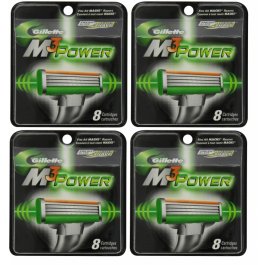 32 Gillette Mach M3 Power Razor 3 Blades Cartridges Refills Shaver 8*4 Sealed  