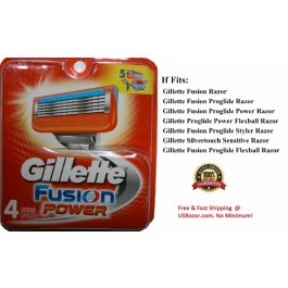 4 GILLETTE FUSION Power Razor Blade Refill Ft Flex Ball 