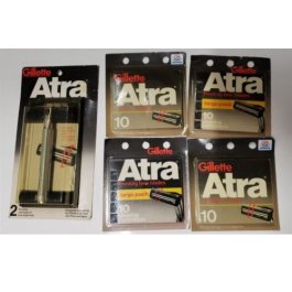 42 Gillette Atra Razor Blades Metal Shaver Handle Non Lubricant Cartridges USA 