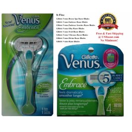 5 Gillette Venus Embrace Razor Blades Cartridges Refills Handle 