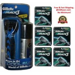 52 Gillette Mach3 Razor Blades Cartridges Refills Fits Turbo M3 Power Shaver USA 