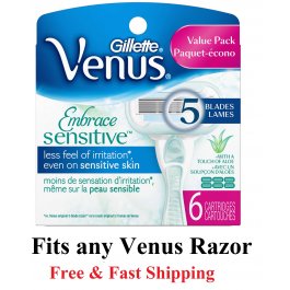 6 Gillette Embrace Sensitive Razor Blades Venus Cartridges Refills 