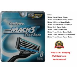 8 Gillette Mach3 Turbo Razor Blades Refill Cartridges 