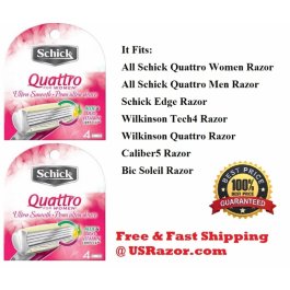 8 Schick Quattro Razor Blades Refill Cartridges Papaya  