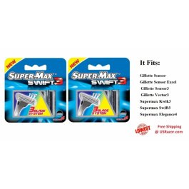 8 Swift3 Supermax BLADES Fits Gillette Sensor3 Excel Razor 