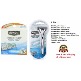 9 Schick Quattro Titanium Razor Blades+ Razor Handle 