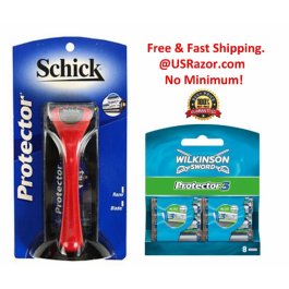 9 Schick  Razor Handle and 8 Wilkinson  Protector3 Blades Mens Shaver 