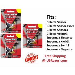 9 Supermax Elegance 4 BLADES Razor Fits Gillette Sensor3 Excel 