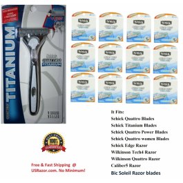 97 Schick Quattro Cartridges Titanium Blades Along Razor Handle  
