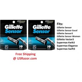 20 Gillette Regular Sensor Razor Blade Refill Cartridges  