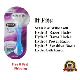  Schick Hydro Silk Razor 5 Blades Cartridge Shaver Handle fits Hydro5, Hydro 3 