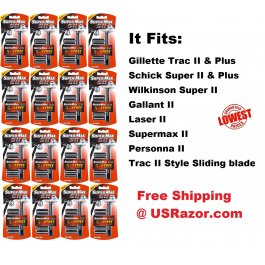 16 Supermax Fits Gillette Trac II Plus Razor Blades Handle 