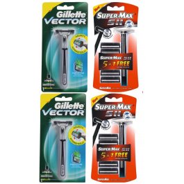 4 Gillette Vector Supermax Fits Atra Trac II Plus Razor Blades Cartridges Handle  