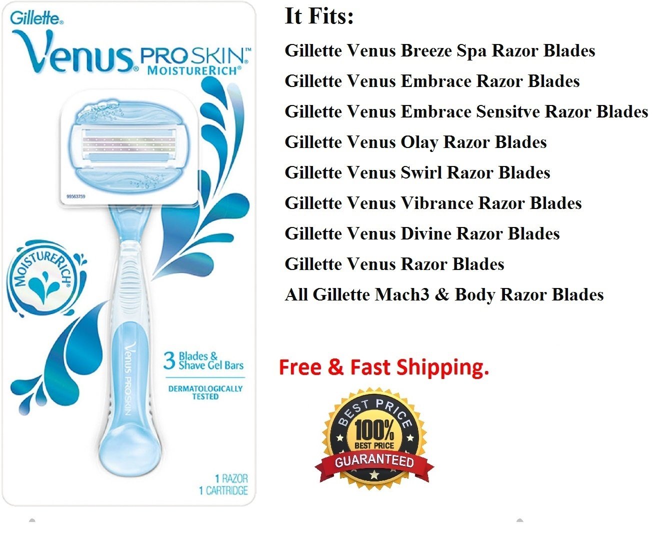 Gillette Venus Proskin Razor Handle Fit Embrace Breeze Olay Vibrance