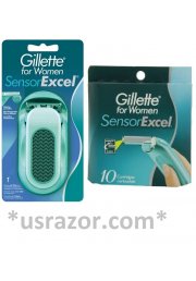 10 Gillette Sensor Excel Women Razor Blades Refill Cartridges