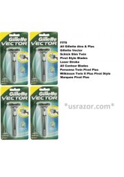 4 GILLETTE Vector Razor BLADES Cartridges Fits -Same as Atra Plus Shaver Refills