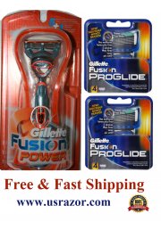 9 Gillette Fusion 5 Performance Power Razor & Proglide Blades Refill Cartridges 