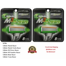 16 Gillette MACH M3 Power Razors Blades Cartridges Refills Shaver