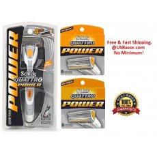 17 Schick Quattro Power Blades Cartridges Refill Wt Handle Shaver