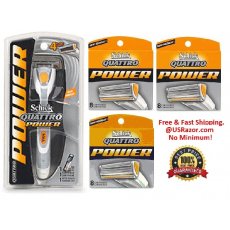 25 Schick Quattro Power Razor Blades Cartridges Along Handle 