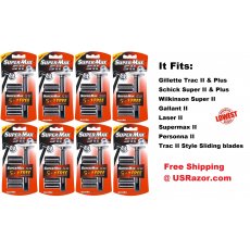 8 Supermax Fits Gillette Trac II Plus Razor Blades Handle 