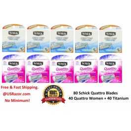 80 Schick Quattro Cartridges Men Titanium Women Razor Blades 