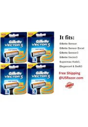 32 Gillette Vector3 Blades Fits Sensor Razor Cartridges Refills Shaver 8*4