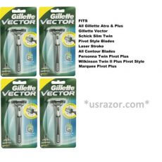 4 GILLETTE Vector Razor BLADES Cartridges Fits -Same as Atra Plus Shaver Refills