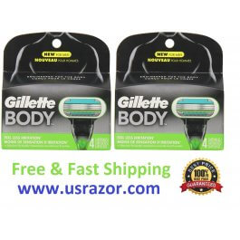 8 Gillette Men Body Razor Blades Refills Replacement Shaver Cartridges 4*2 