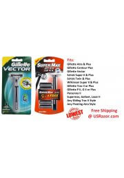 2 Gillette Vector Supermax Fits Atra Trac II Plus Razor Blades Cartridges Handle