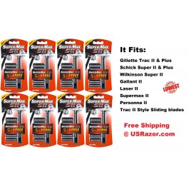 8 Supermax Fits Gillette Trac II Plus Razor Blades Handle  