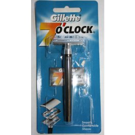 Gillette 7 O Clock Double Edge Safety Razor Metal Handle Platinum Blade Classic  