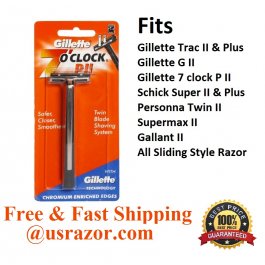 Gillette Trac II Razor 7 Clock P ll Metal Shaver Handle Fits Schick Super II Blade 