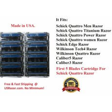 8 Refill Fit Schick Quattro Wilkinson Titanium Trimmer Razor 5 Blades Cartridge Made In USA 