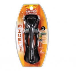 Wilkinson Tech3 Razor Shaver Handle + 2 Refills Heavy Duty Metal  