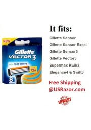 8 Gillette Vector3 Blades Fits Sensor3 Razor Cartridges 