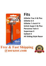Gillette Trac II Razor 7 Clock P ll Metal Shaver Handle Fits Schick Super II Blade