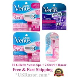 12 Gillette Venus Breeze Spa Swirl Razor Blades 10+2 Refill Cartridges Women USA 