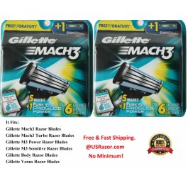 6X2 12 Gillette Mach3 Razor Blades Cartridges Shaver Refills 