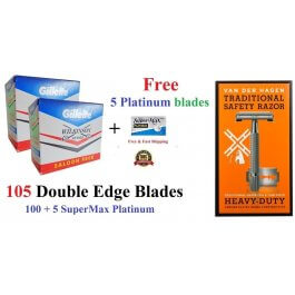 ^100 Double Edge Gillette Van Der Hagen Metal Butterfly Razor 5 Platinum Blades 